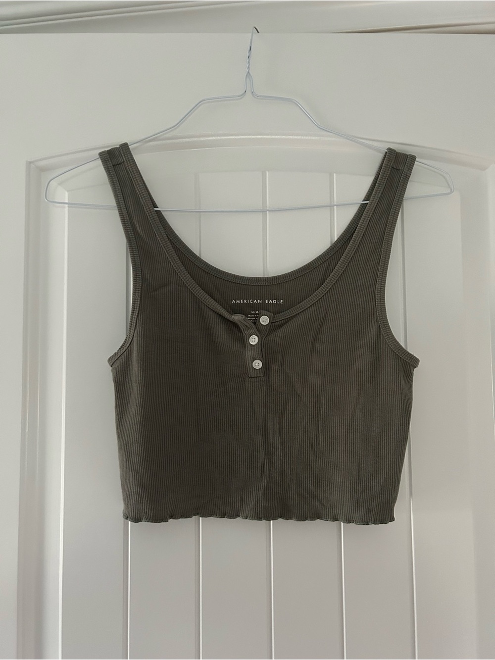 American Eagle Outfitters olive ribbed henley crop top